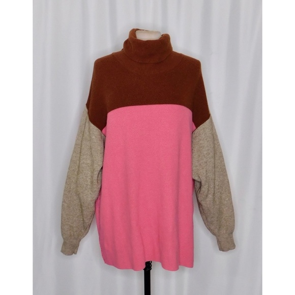 FREE PEOPLE Softly Structured Colorblock Sweater Turtleneck Candy Pop Medium - Picture 3 of 16